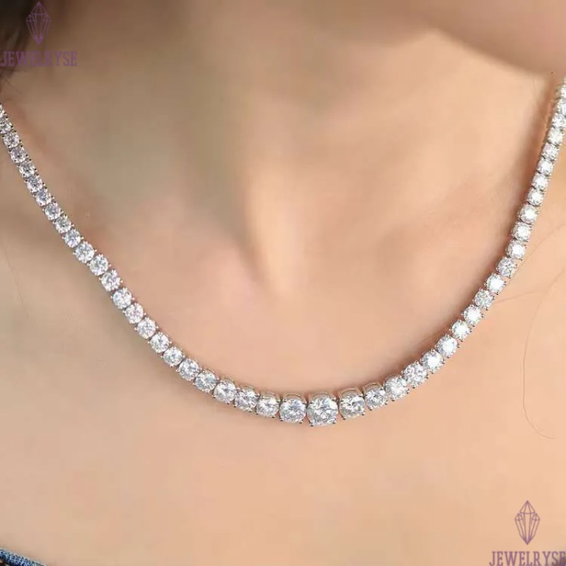 AAA Gems White Gold Vermeil Graduated Size 3.5mm VVS Moissanite Dia Tennis Chain Necklace for Women Fine Craftsmanship Precise Setting of Moissanite S