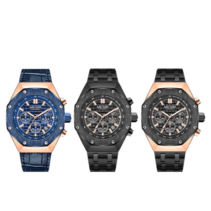 MEGIR Designer Trendy Brand Men's Watch Versatile Waterproof Business Quartz Watch 2213 Steel Rim Luxury Hot Selling Wristwatch Festival Gift Fre