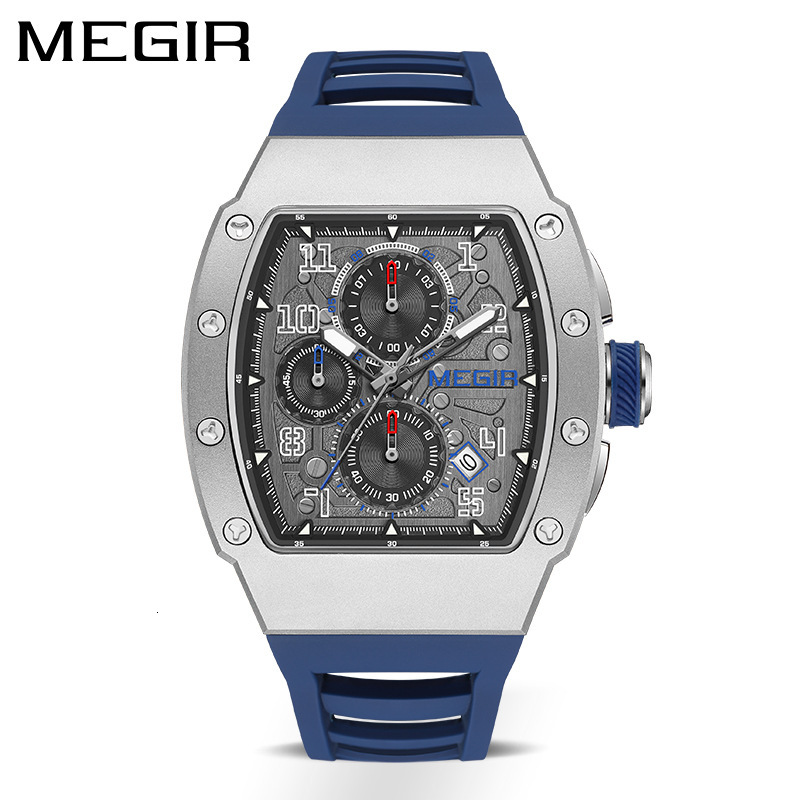 MEGIR Designer New Men's Sports Watch Premium Waterproof Luminous Square Business Watch 316 Stainless Steel Case Quartz Watch 8411 Luxury Wristwa