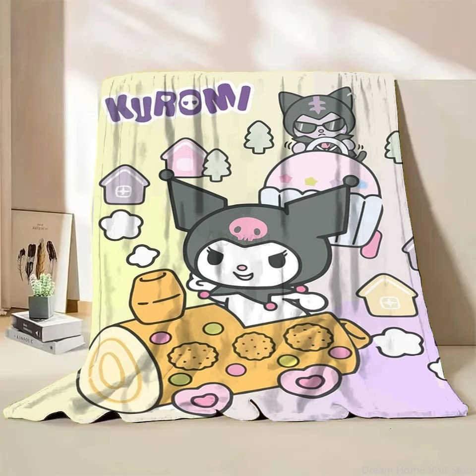 Sanrio Kuromi Flannel Throw Blanket for Home Bedroom Bed Sofa Home Office Travel Childrens Cover Blanket Kids Winter Warm Gifts H251201