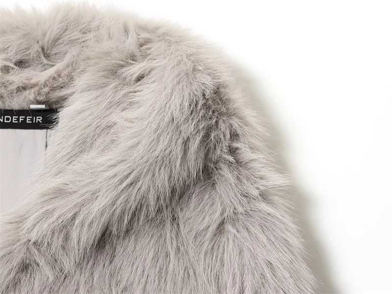 Womens Coat 2025 Winter New Gray Long-Sleeve Faux Fur Hooded Warm Loose Coat Casual Fashion High-End PersonalizedT251201