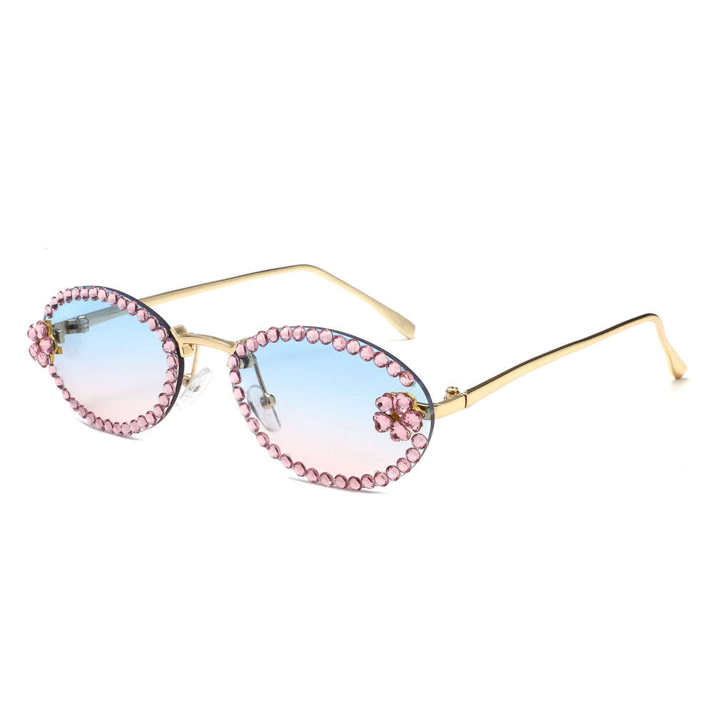 Full Oval Frame High-End Ins Style Sunshade for Women Photo Shoot Styling Inlaid Diamond Retro Sunglasses
