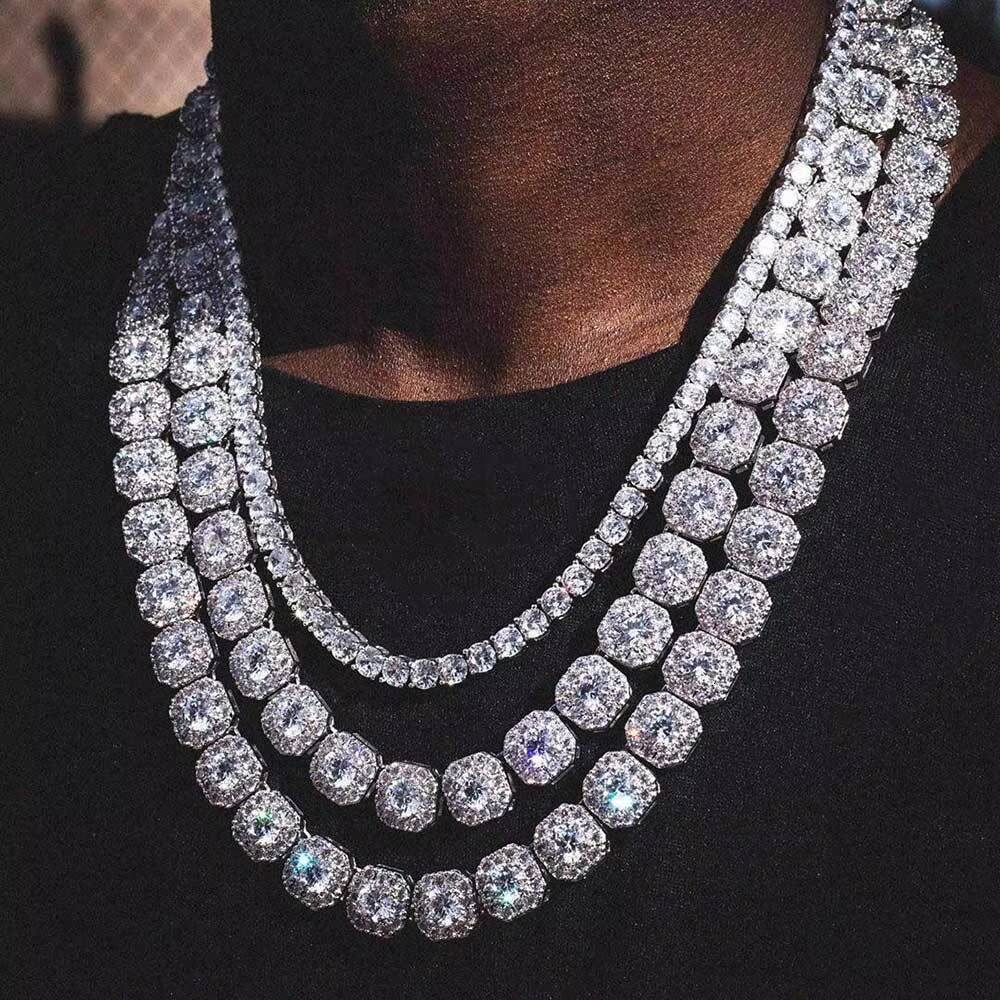 BOYI Mens Hip-hop Fashion Necklace European and American Style Gold Plated Brass with Full Square Zircon and Tennis Chain