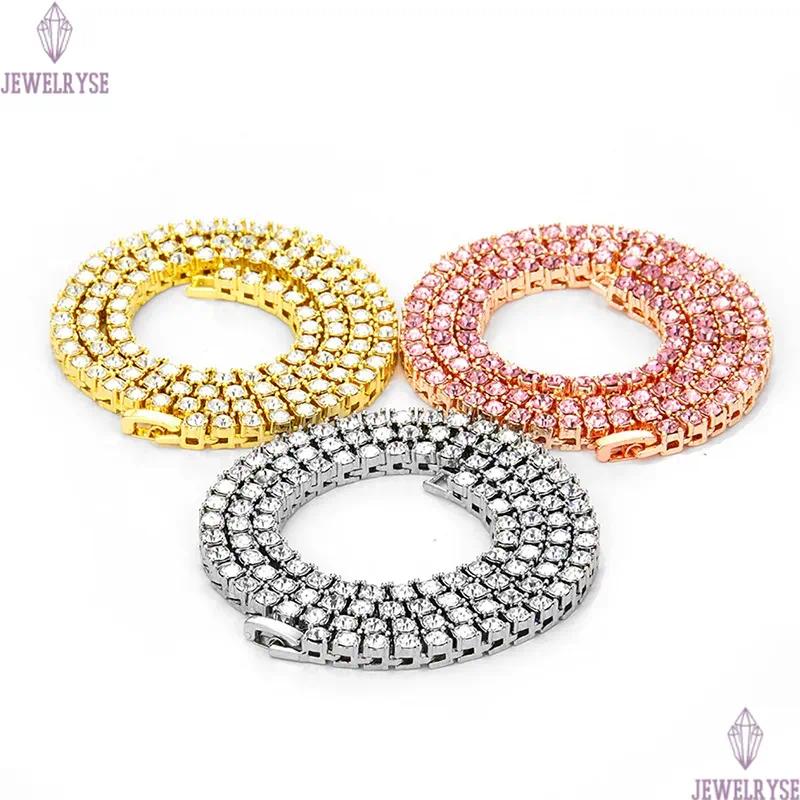 Iced Out Tennis Chains 1 Row Mens Necklaces Gold Silver Plated Luxury Fashion Artificial Diamond Rhinestone Bling Hip Hop Jewelry Bracelet for Women