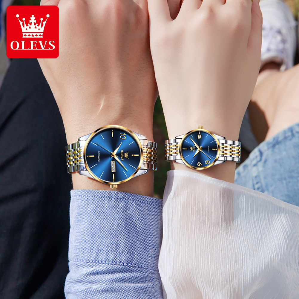 OLEVS Designer Watches 89 Never Separate 10 Meaningful Couple Watches Fully Automatic Mechanical Watches Luminous Couple Luxury Business Watches Free 