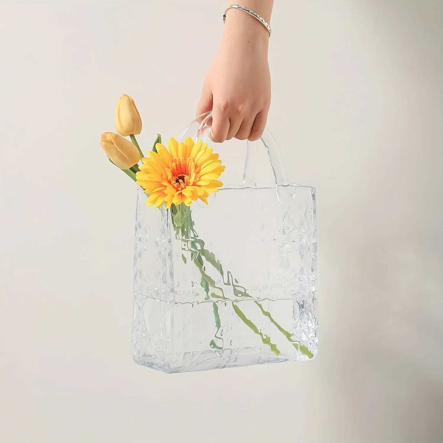 12 Inch Large se Vase - Embossed Pattern For Flowers - Clear Bag Vase For Wedding Living Ro Table OffTote Y251201