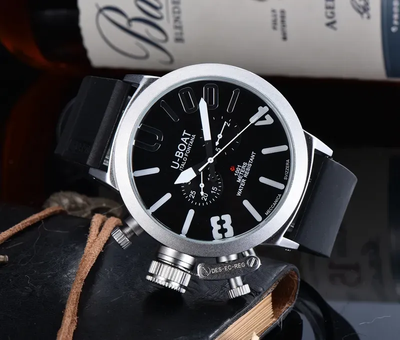 U Big Boat Watch Five-pin Men's Sport Silver black rubber Classic Dome luxury brand watch from Win 11d Montre de
