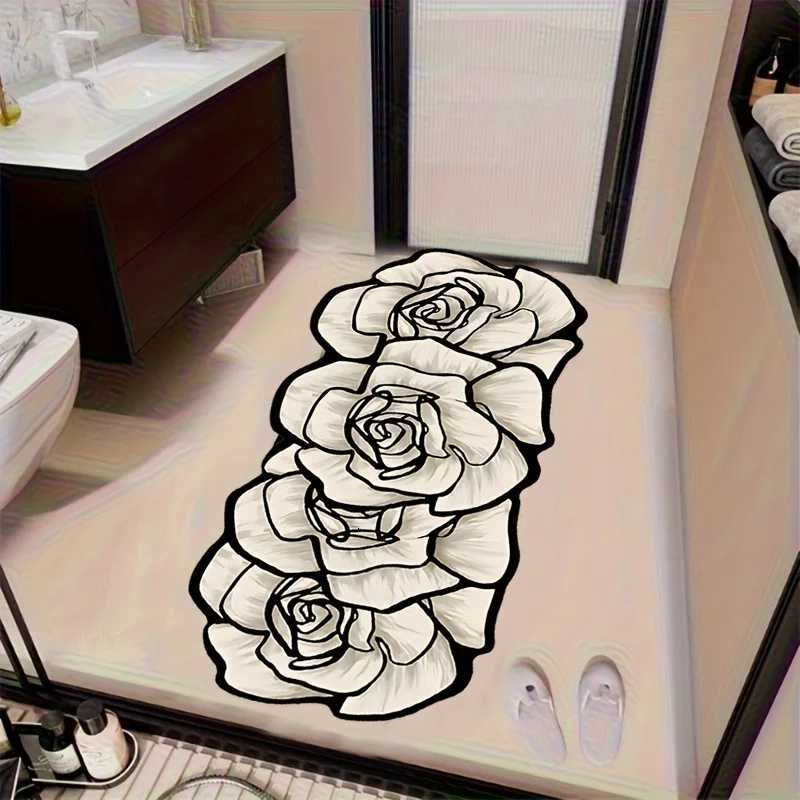 VIKAMA Light Luxury White Rose Diatoeous Earth Bathro Carpet Quick Suction Anti Slip Washable Shower Ro Floor Mat H251129