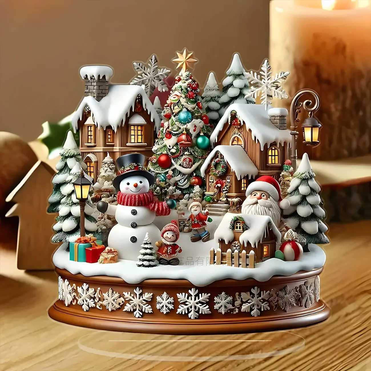 Snowhouse Santa Elk Gingerbread Man Acrylic 2D Flat Decoration Christmas Gift Holiday Atmosphere Noel He Desktop Ornaments H251129