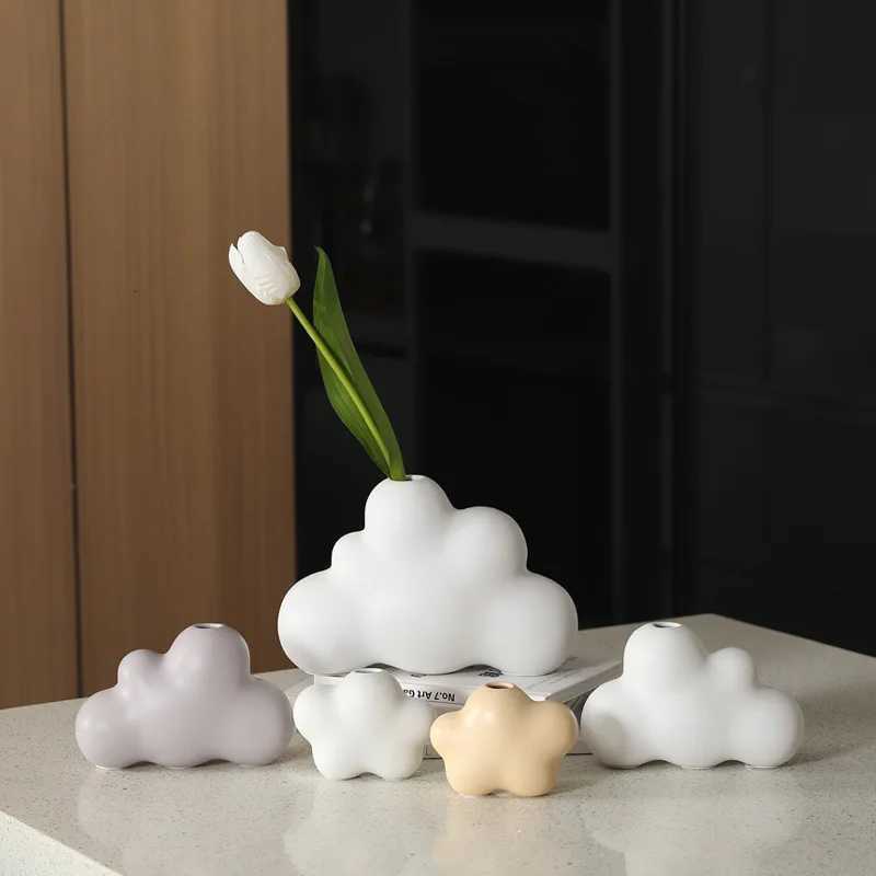 Cartoon Cloud Ceramic Vase Childrens Ro Decoration Floral Arrangement Accessories Terrarium White He Y251201