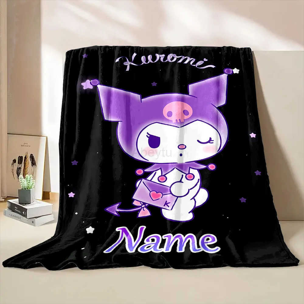 Sanrio Customized Name Personalized Blanket Kuromi Cute Children Warm Soft Blankets Home Travel and Comfortable Blanket H251201
