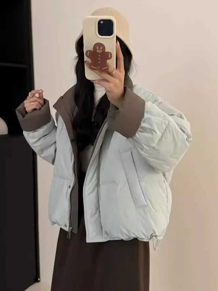 Womens Autumn Winter Short Puffer Jacket Korean Style Solid Color Stand Collar Bread Coat Female Cotton Down Outerwear ParkasT251201