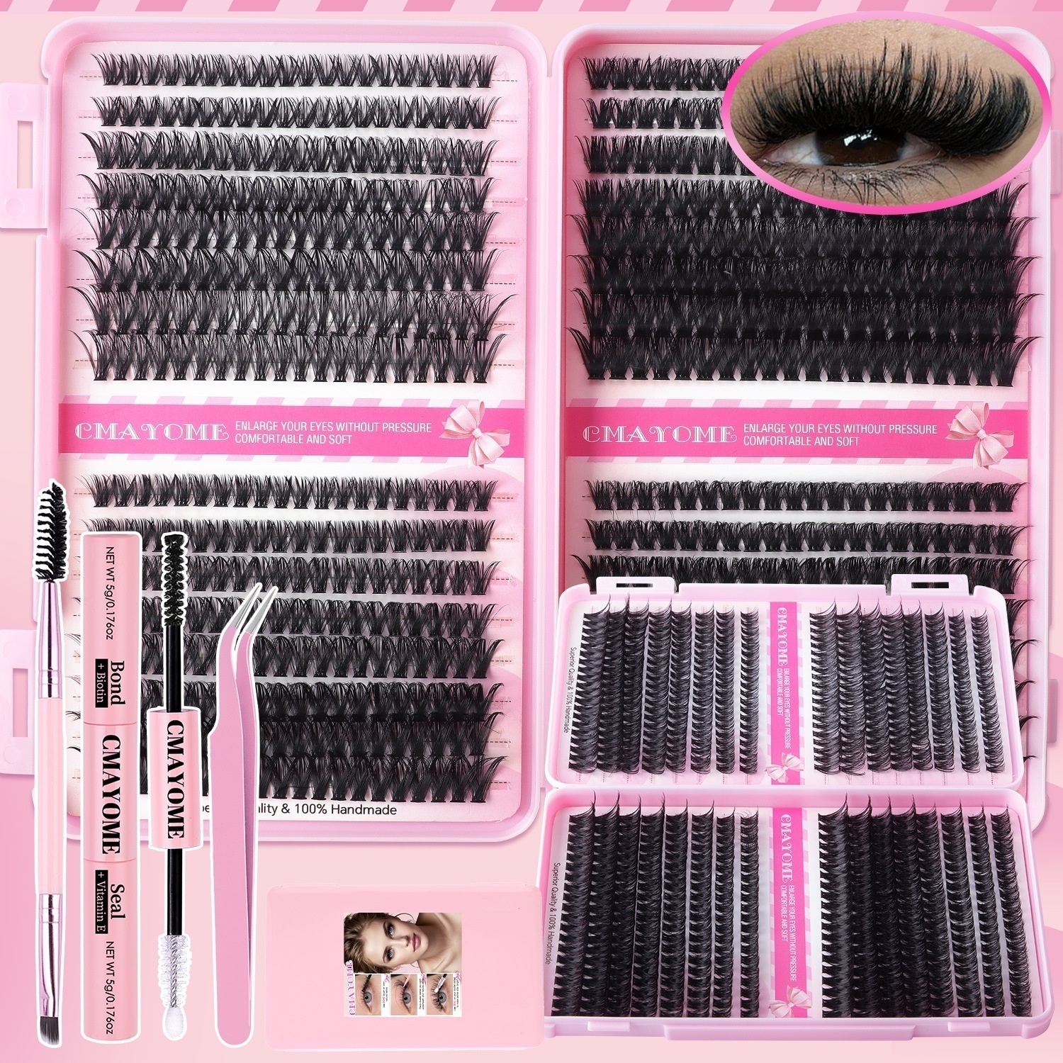 DIY Individual Eyelashes Natural Fluffy 640 Clusters Lashes Kit with Lash Bond & Seal Reusable Handmade DIY Segmented Eyelashes for Women