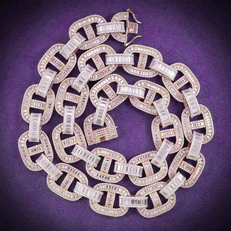 Hip Hop 18MM VVS Moissanite Two Tone Mens Baguette Iced Out Mariner Link Cuban Chain With 925 Silver Pass Diamond Tester