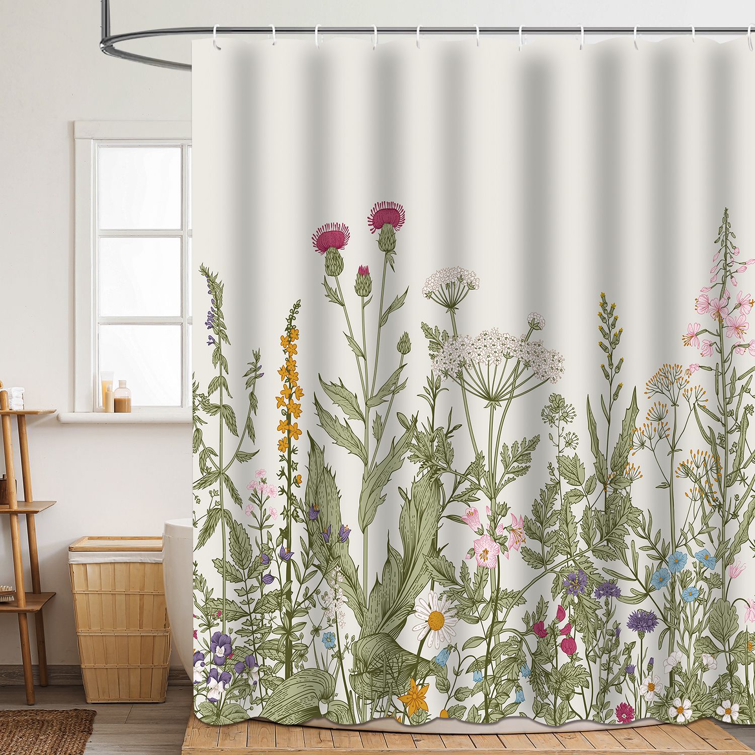 YL-37851 Shower Curtain with Digital Printed Floral Design, Polyester, Waterproof and Mildew-Resistant Shower Bathroom Partition Curtain
