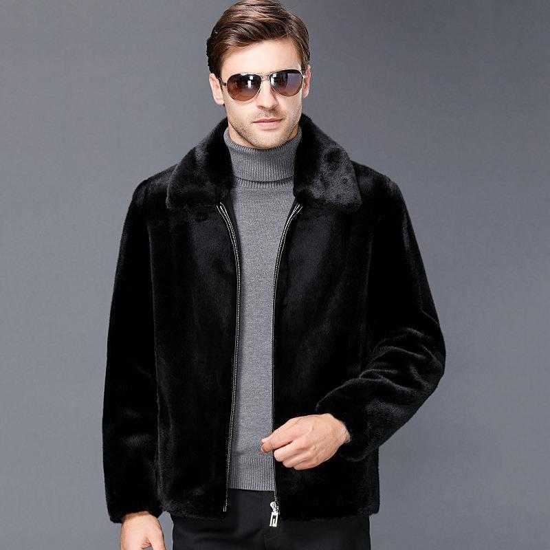 Winter fox fur coat for men - faux-fur coat made of real fox fur. Black overall. Fur coat made of whole fox fur and water-repellent material. X251201