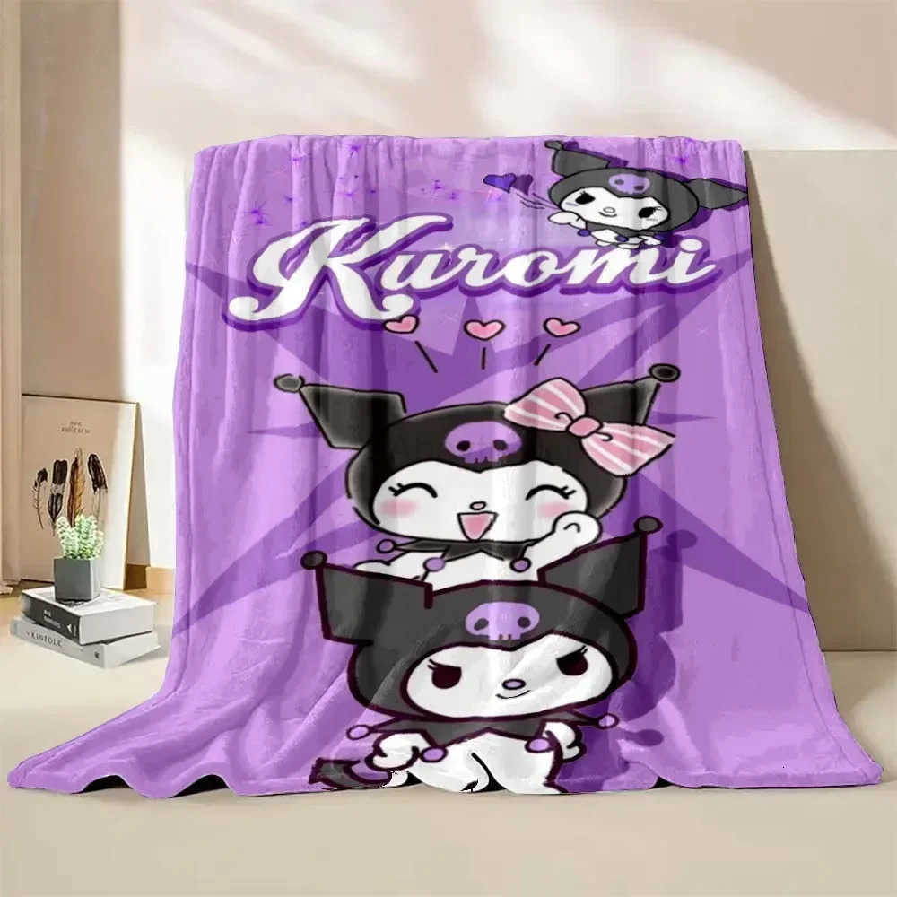Sanrio Kuromi Flannel Blanket Children Soft Quilt Thicken Plush Nap Blanket Cartoon My Melody Sofa Blanket Child Adult Gift H251201