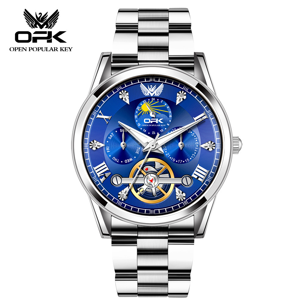 OPK Free Shipping New Designer Watch Dropshipping Fake Tourbillon Steel Band Calendar Luminous Quartz Watch Men's Watch Male Watch