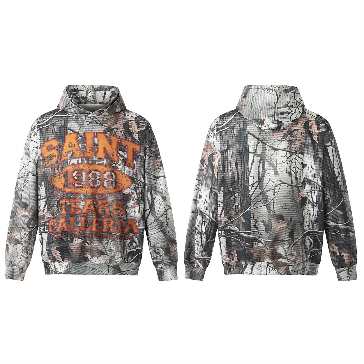 Tear Tree Pattern Camouflage Full Print Hoodie Pullover Sweatshirt Unisex Trendy Brand