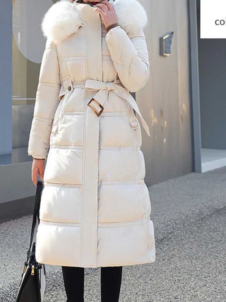 New in Winter New Down Cotton Parkas Jacket Womens X-Long Faux Fur Collar Padded Jacket Thick Loose Large Size Padded JacketT251201