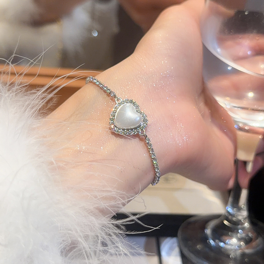 French Style Diamond-Encrusted Heart Geometric Pearl Elegant Vintage Exquisite Versatile Bracelet Light Luxury High-End Feel Women's Jewelry - view 6