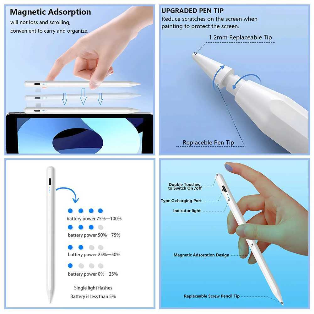 For Pencil Palm Rejection Power Display Ipad Pencil Pen For iPad Accessories 2022 2021 2020 2019 2018 Pro Air Mini Stylus C2512016