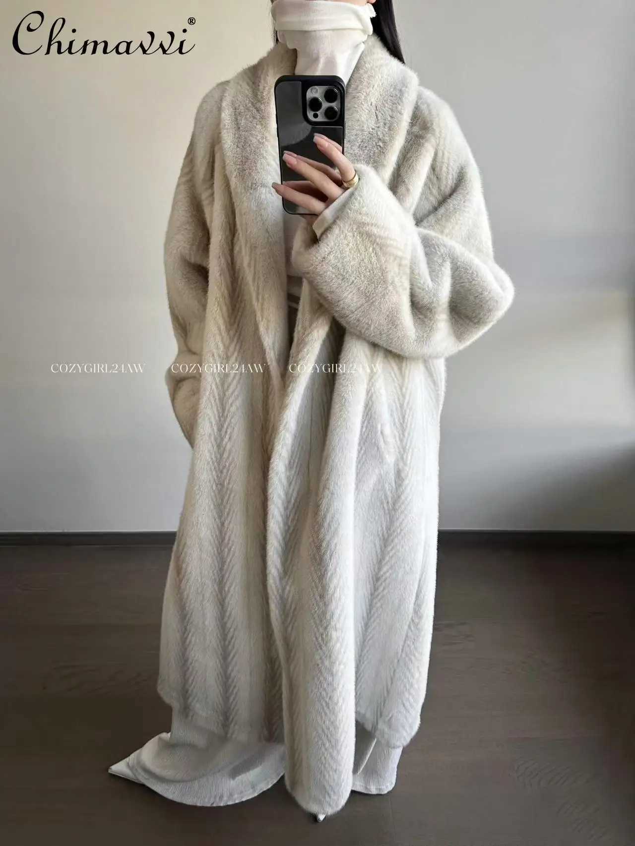 High-end Fashion Mink Fur Shearling Coat for Women 2025 Winter Clothes New Long Sleeve Loose Warm Elegant Long Fur CoatT251201