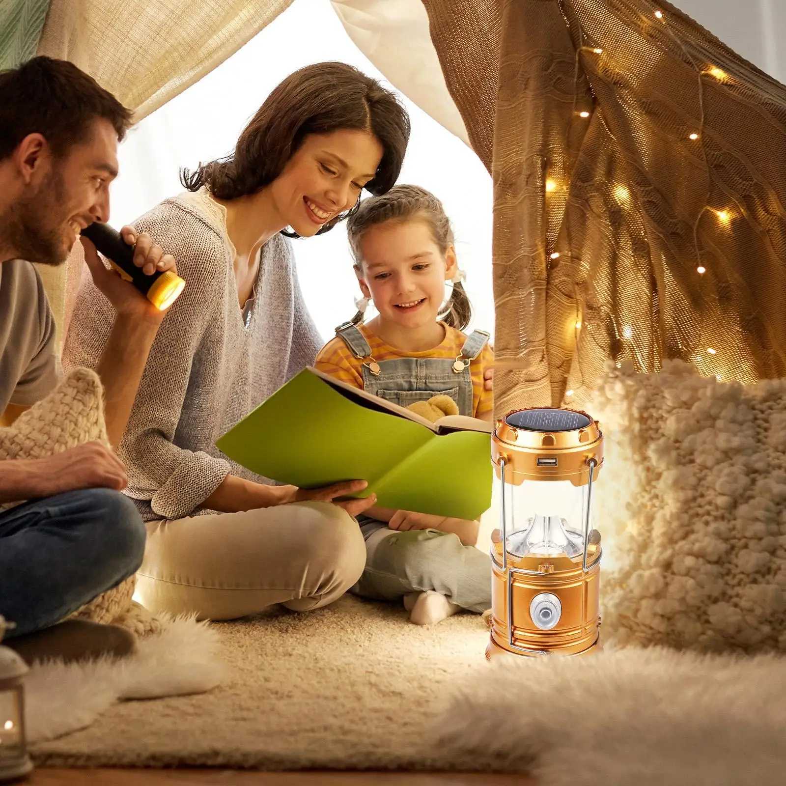 Foldable Camping Lantern Outdoor Solar Powered Camp Tent Lamp USB Rechargeable Portable Emergency Lights Stretch Hang Lantern M251201