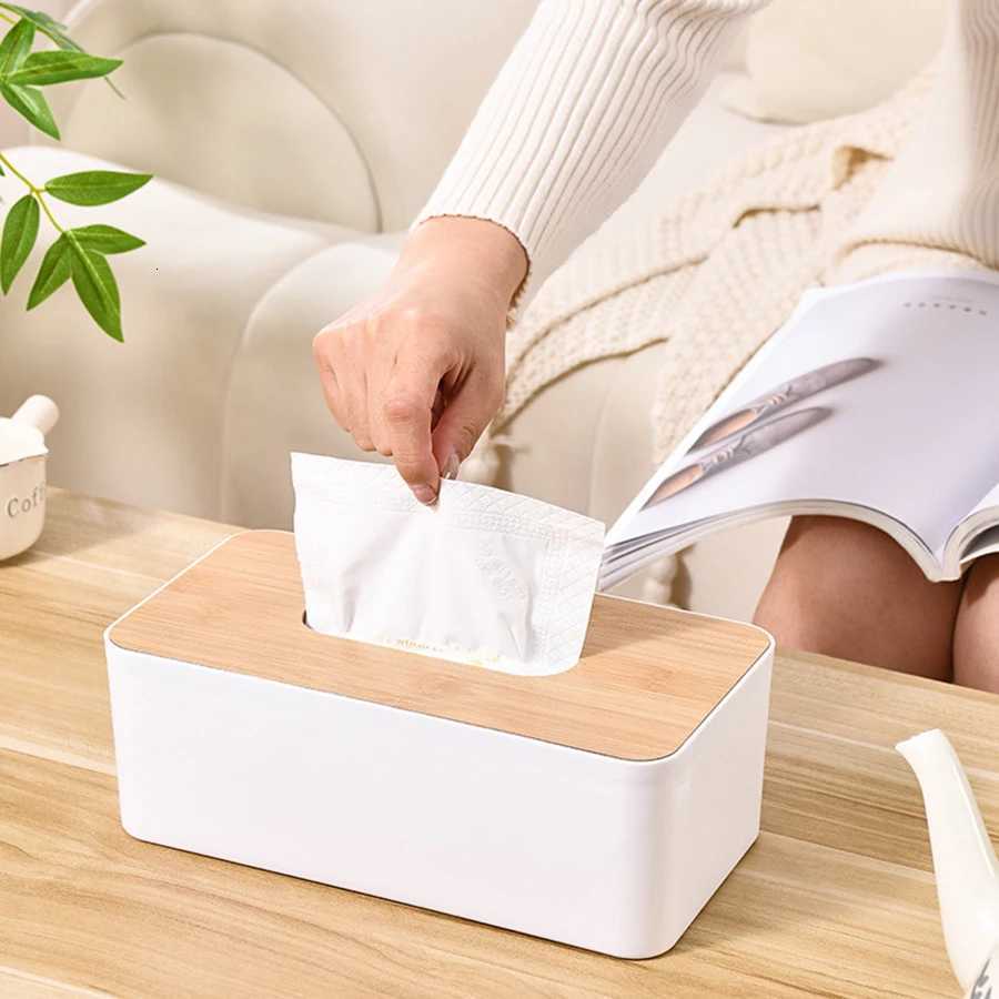 245x13cm Rectangar Imitation Wood Tissue Box Detachable Plastic Tissue Holder Dispenser for Bathro Living Ro Off H251201