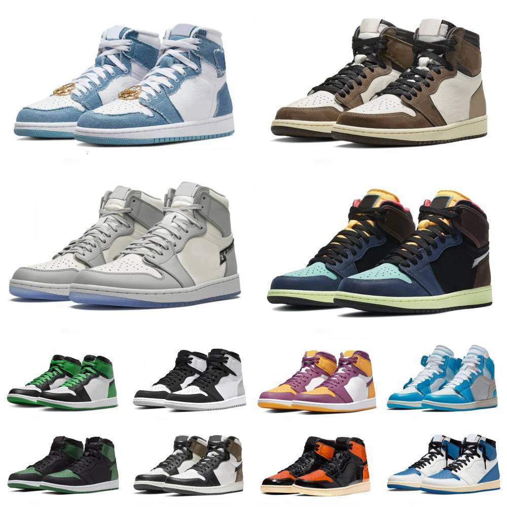 Designer J1 1 Sports Casual Shoes Trainers 1S Mans Women High Low Chicago Denim Reverse TS DARK Mocha True Turbo Blue Pine Green Retroes OG Outdoor Basketball Sneakers