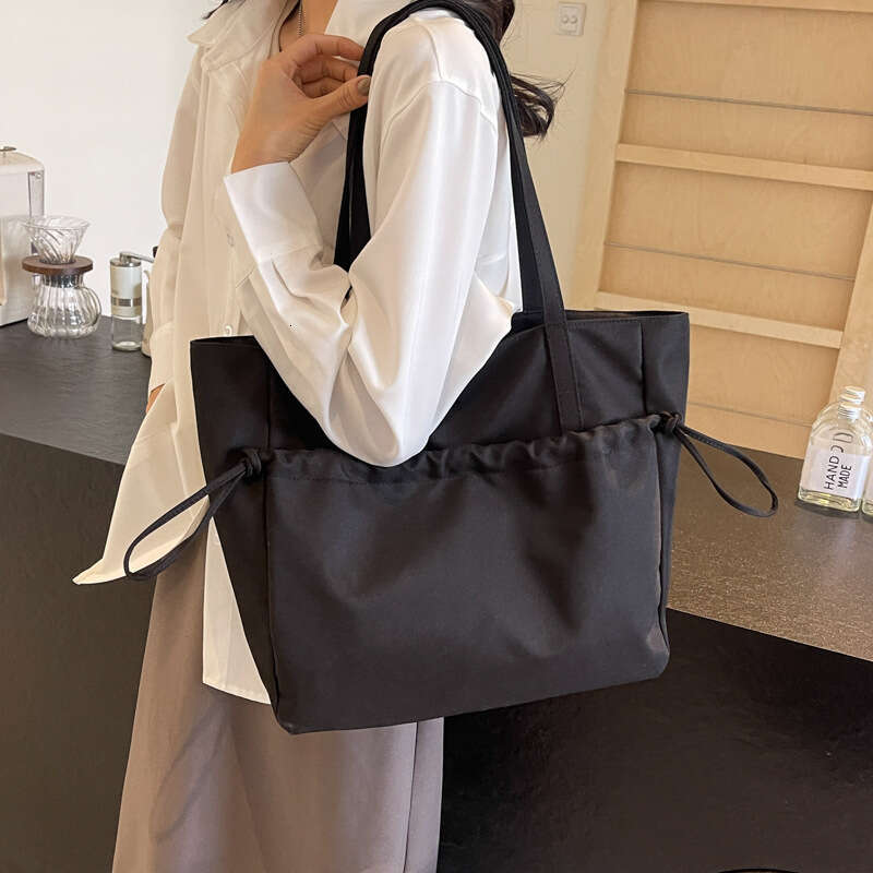 Minimalist for Women, Commuting Large Capacity Shoulder Bag, Student Class Handbag, Drawstring Nylon Tote Bag - view 4