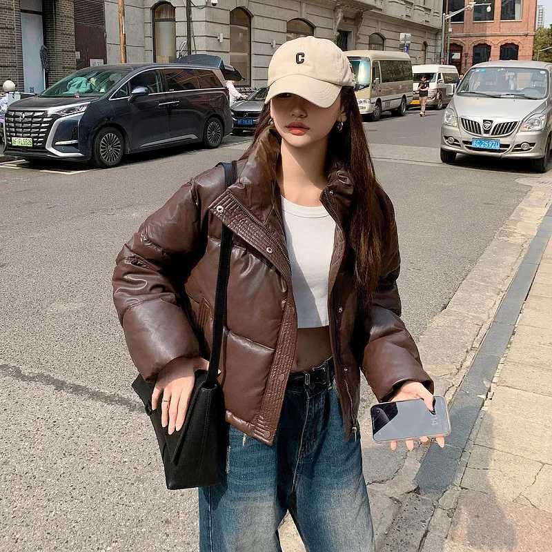 2025 New Autumn Winter Jackets Fashion Women Solid Long Sleeve Thick Pu Zipper Lapel Coats Casual Office Lady Korean OuterwearT251201