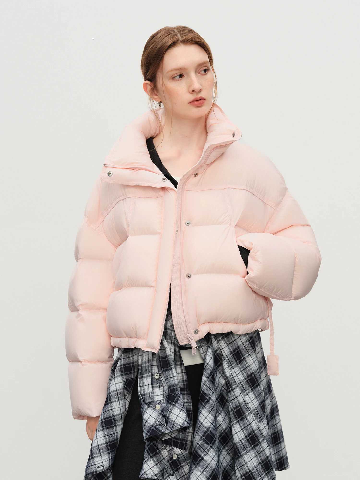 FSLE Winter 2025 Women Cloud-Like Puffer Coat - Stand Collar Short Down Jacket Lazy Chic Style Glossy Finish for Casual ComfortT251201