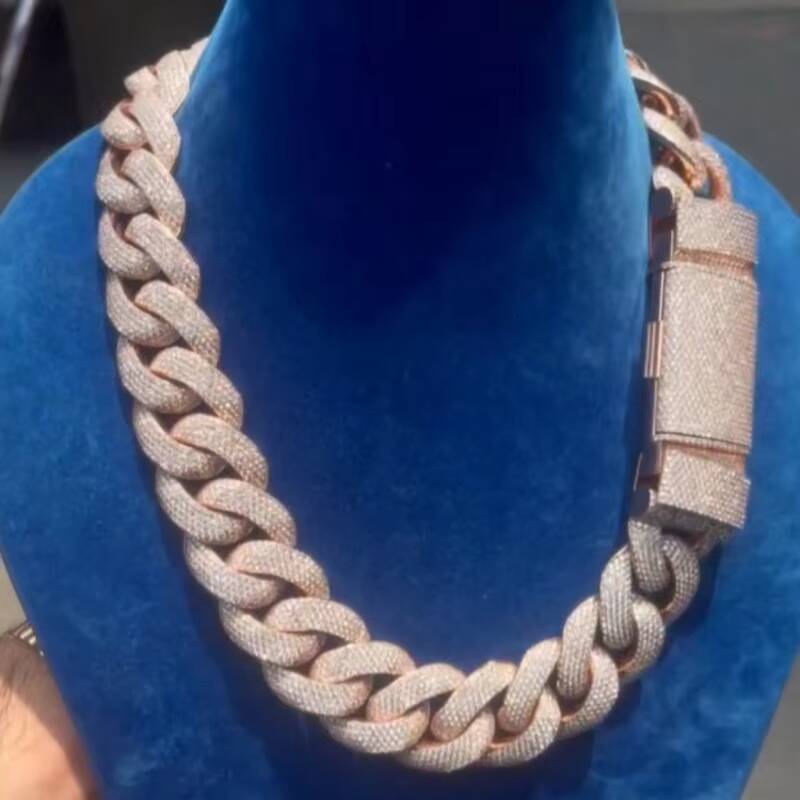 Bulk Size 25MM S925 Solid Silver Iced Out Hip Hop Jewelry Moissanite Diamond VVS Miami Cuban Link Chain