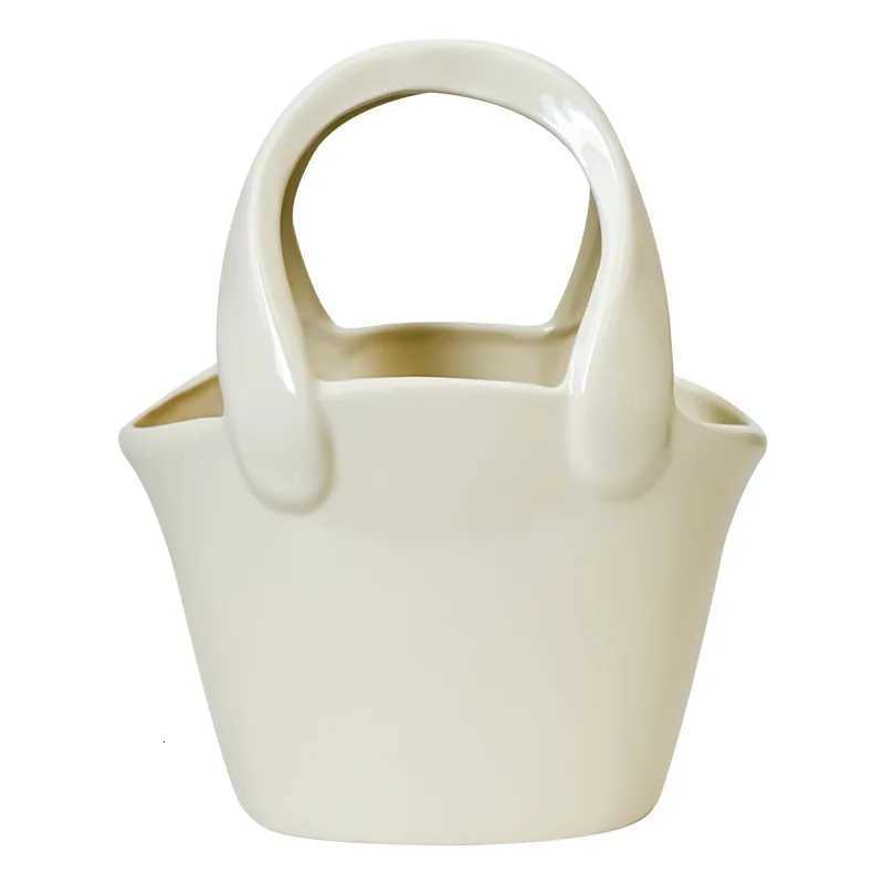 Ceramic Vase Handbag Flower Basket Flowerpot Floral Accessories Bonsai He Decoration Terrarium Vases Pots Y251201