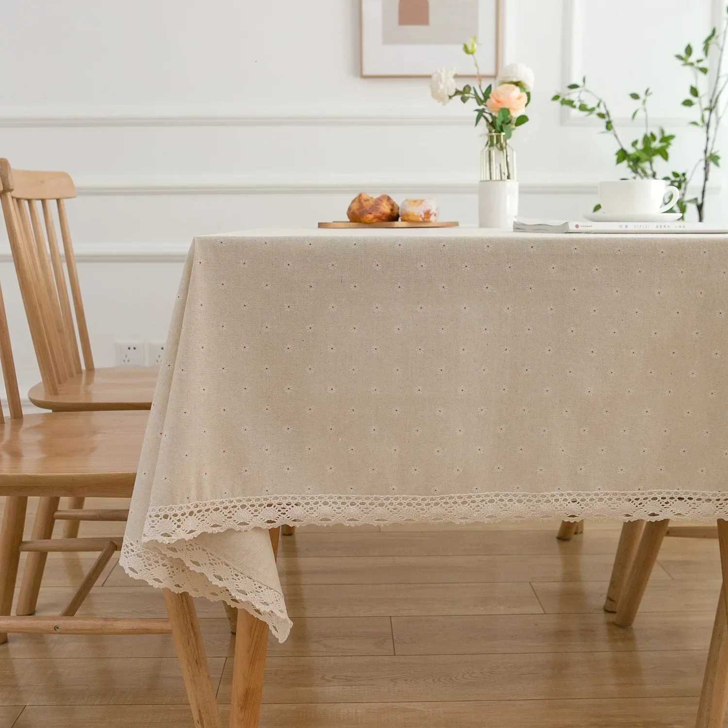 Cotton And Linen Printed Small Fresh Tablecloth Cover Cloth Fringe Lace Non-Slip Pattern Rectangular Home Decoration Outdoor Y251201