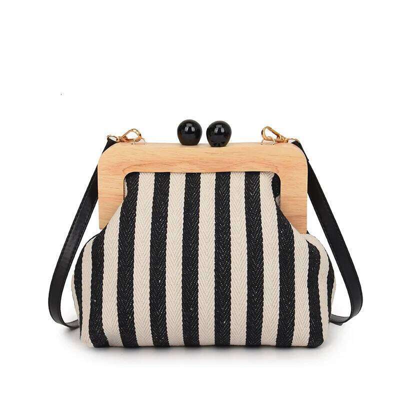 Fashion Striped Wooden Clip Shell Women Shoulder Elegant Crossbody Bags Clutch Purses For Party 2025