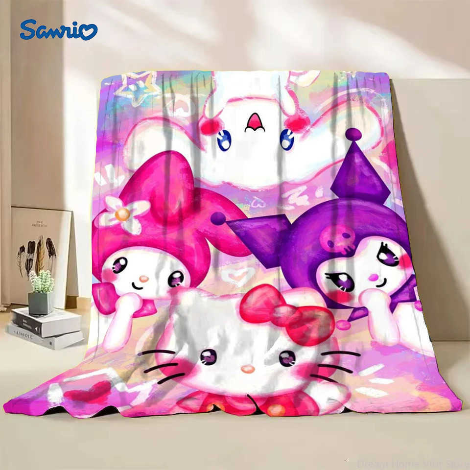 Sanrio Kuromi Flannel Throw Blanket for Home Bedroom Bed Sofa Home Office Travel Childrens Cover Blanket Kids Winter Warm Gifts H251201