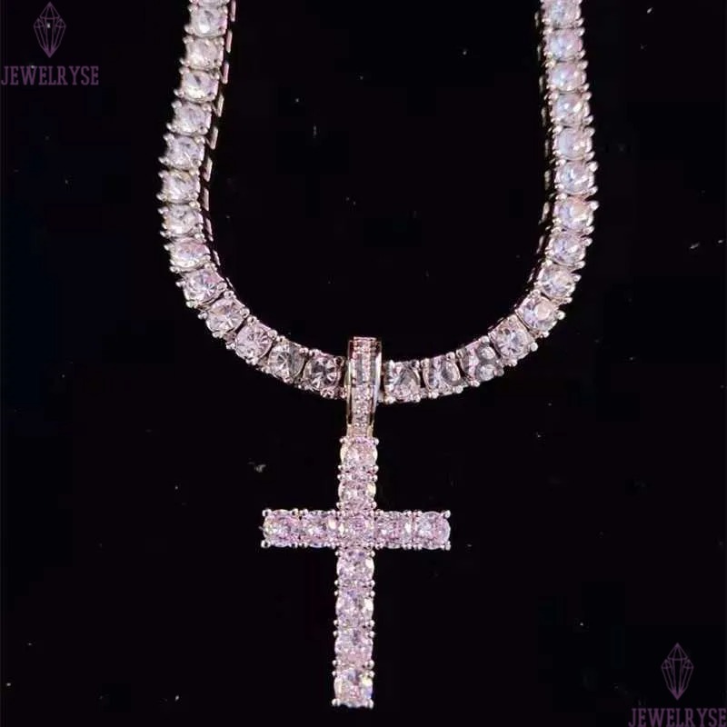 Necklaces Men Women Hip Hop Cross Pendant Neckle with 4mm Zircon Tennis Chain Iced out Bg Neckles HipHop Jewelry Fashion Gift J230620