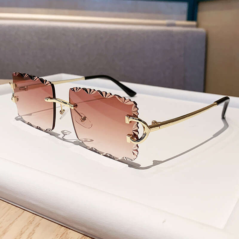 Designer Cross-Border New Sunglasses Metal Frame Tooth Pattern Lens Square Rimless Unisex Big Brand Flat Glasses