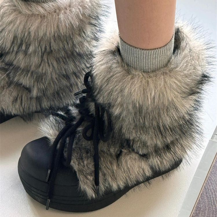 French style thick soled high boots for women new autumn and winter style lined with fleece for warmth mid-calf boots retro fur boots Doc Martens styl