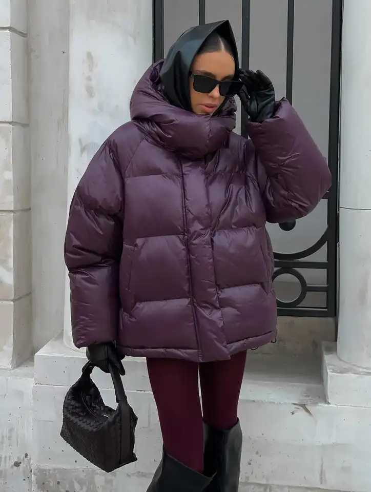 Chic Winter Hooded Quilted Jacket Single Breasted Puffer Full Sleeve Padded Cotton Coats Lady Warm Short Commute StreetwearsT251201