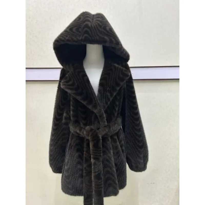 New Luxury High Quality Fur Coat Women Thickened Warm Winter Mink Faux Fur Fashion Belted Hooded Jacket Long Sleeves Top TrendyT251201