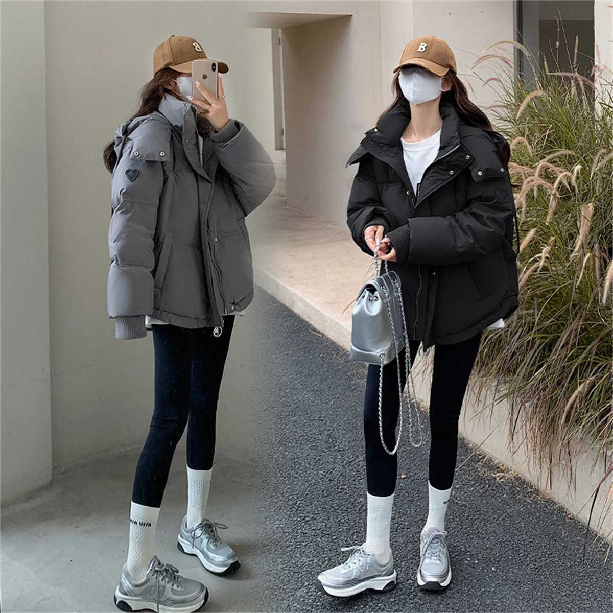 Womens Winter Warm Padded Jacket Coat 2025 New Down Cotton Hooded Solid Thick Parka Waterproof Puffy Korean Fashion OutdoorT251201