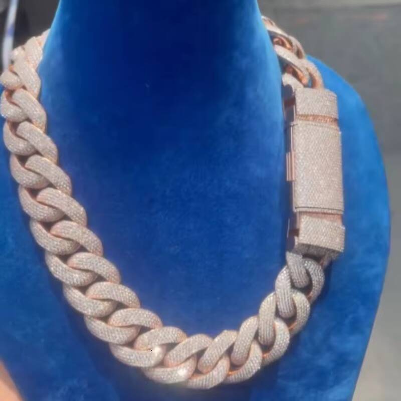 Bulk Size 25MM S925 Solid Silver Iced Out Hip Hop Jewelry Moissanite Diamond VVS Miami Cuban Link Chain