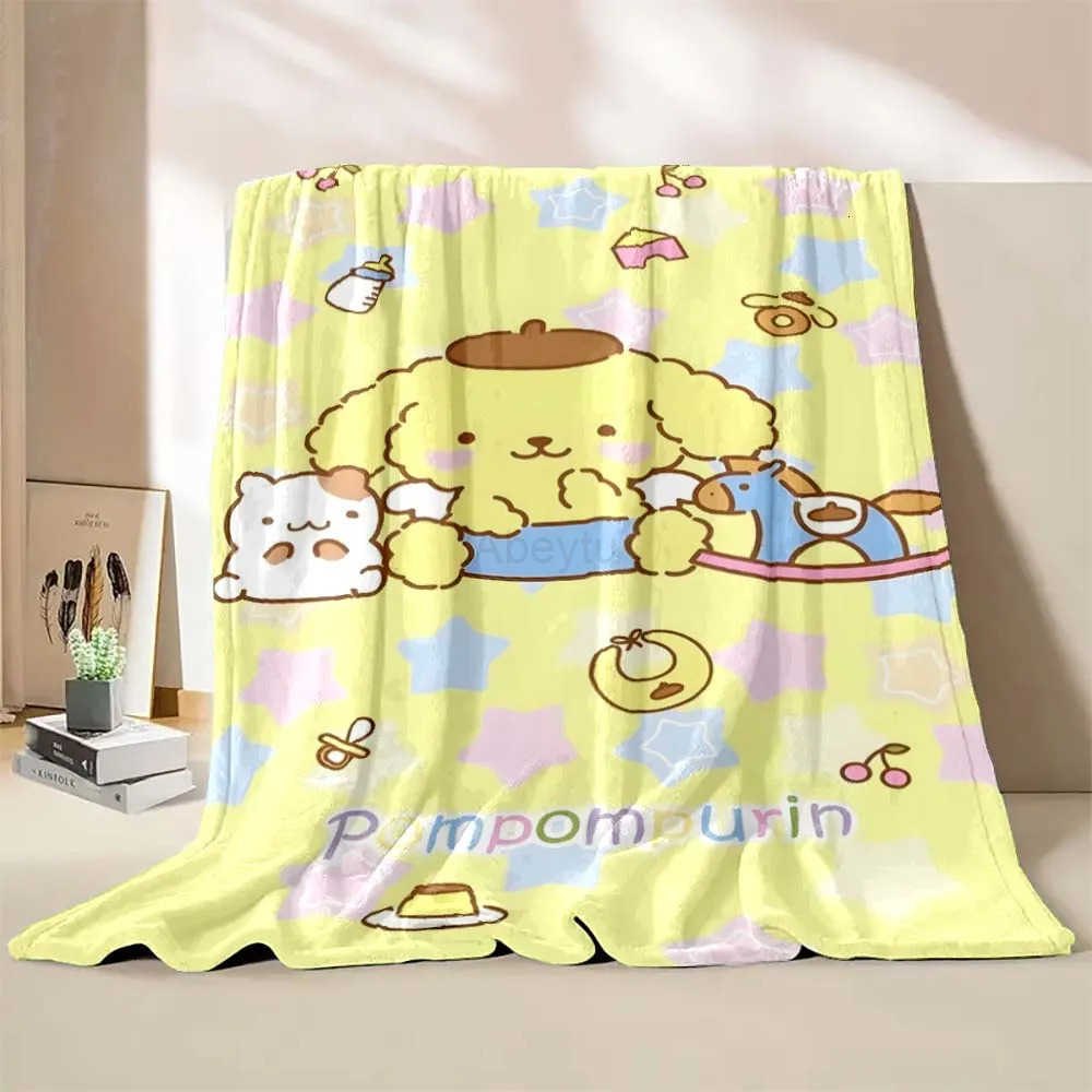Sanrio Pom Purin Blanket Yellow Throw Sofa Bed Cover Four Season Soft Fluffy Quilt Blanket Flannel Throw Children girl Gift H251201