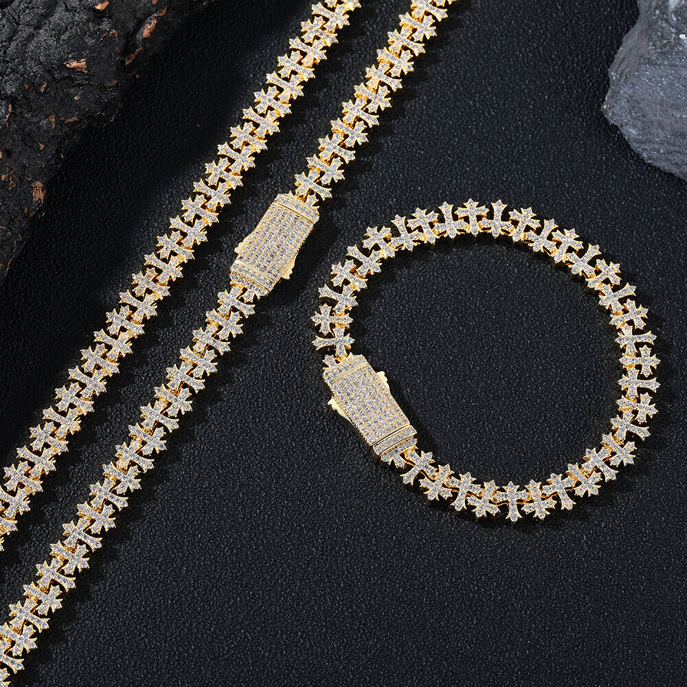 Hip hop rap cross zircon necklace snowflake chain street style diamond necklace fashion trend domineering accessory ddmytues