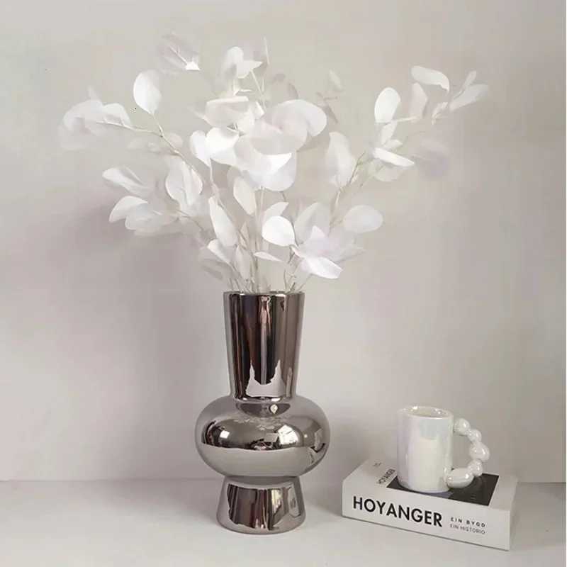 Silver Mirror Flower Vase Geetric Block Silver Plated Ceramic Vase Floral Arrangement Accessories He Decoration Y251201