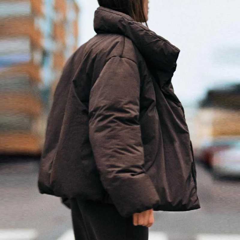 Winter Warm Puffy Womens Down Jacket Thicken High Collar Lace Up Cotton Padded Coats Single Breasted Outwear 2025 New Lady CoatT251201