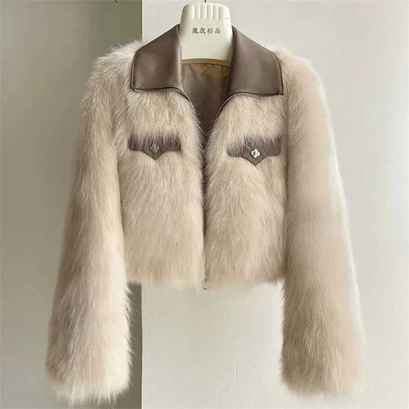 2025 New Autumn Winter Fur Coat Womens Short Lapel Imitation fox fur Long sleeved Korean version Fashion Zipper Thicken TopT251201